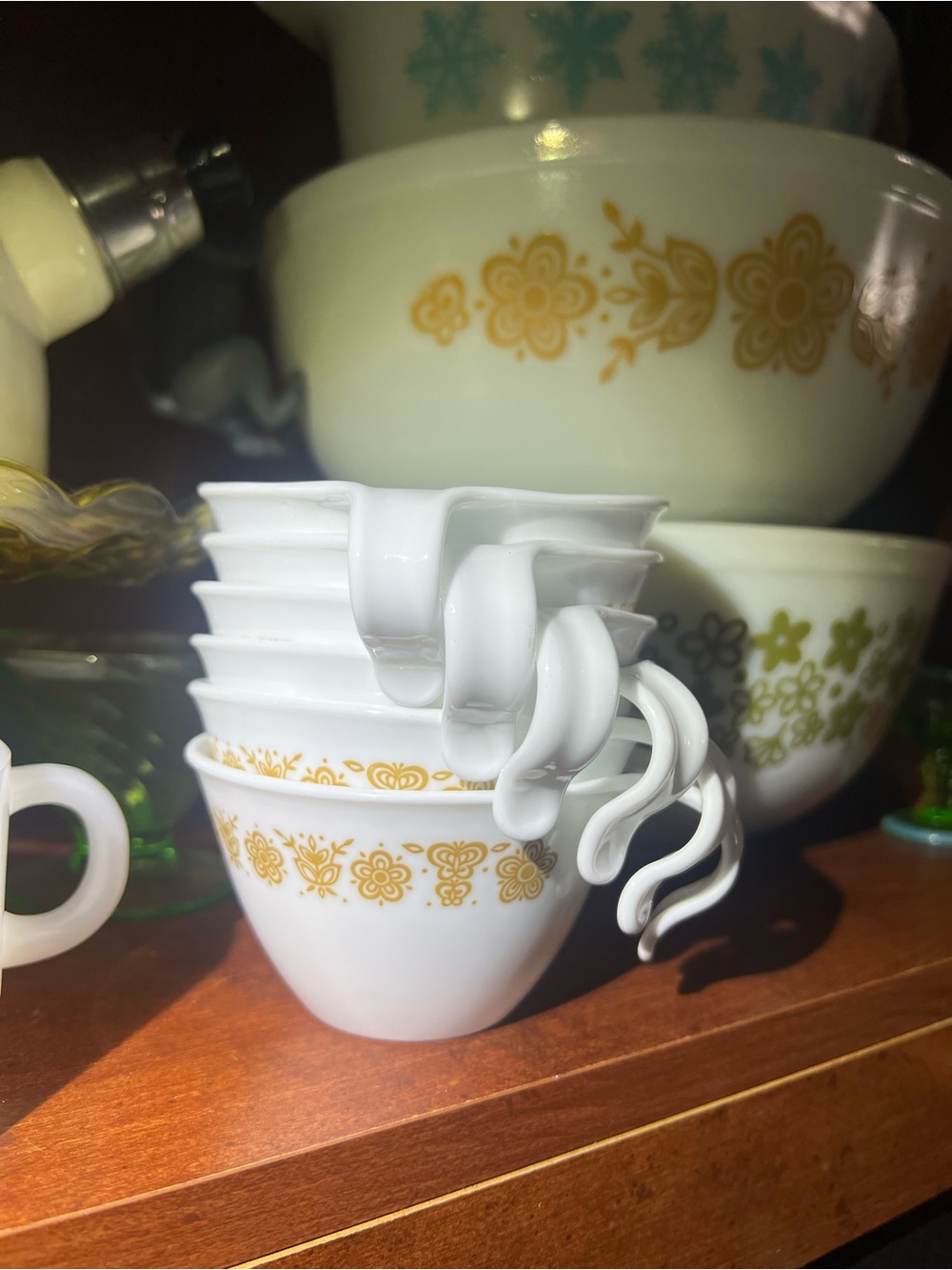 Corelle Tea Cups with Gold Butterfly- Stackable Set of 6